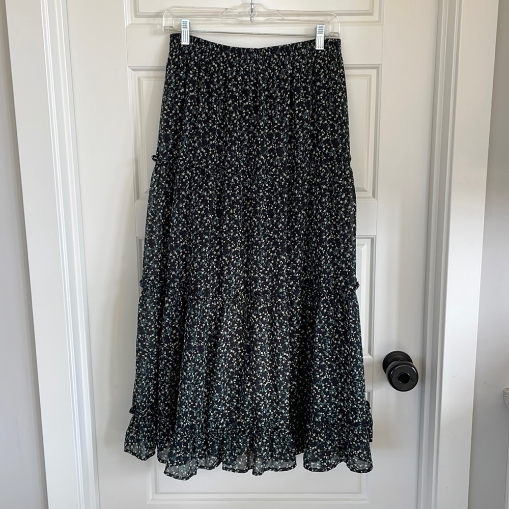 Orange Creek Los Angeles Black Ivory Floral Midi Skirt Size M